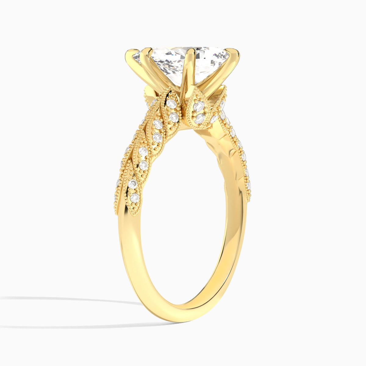 Pear Laurel Diamond Engageemnt Ring In 18K Yellow Gold, Angle View