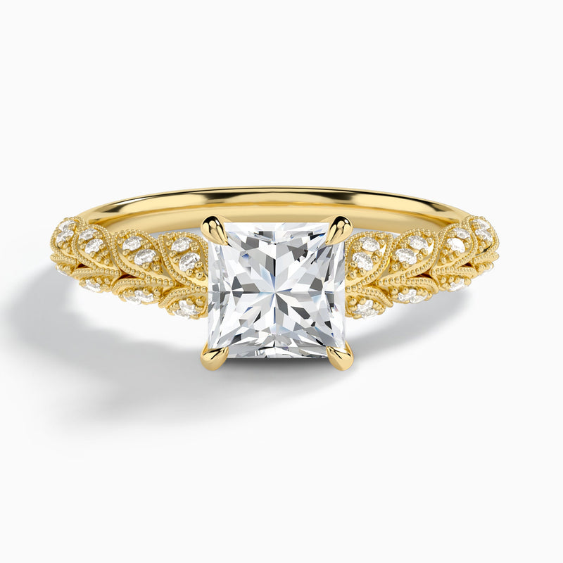 Princess Laurel Diamond Engageemnt Ring In 14K Yellow Gold - Lucenjuri