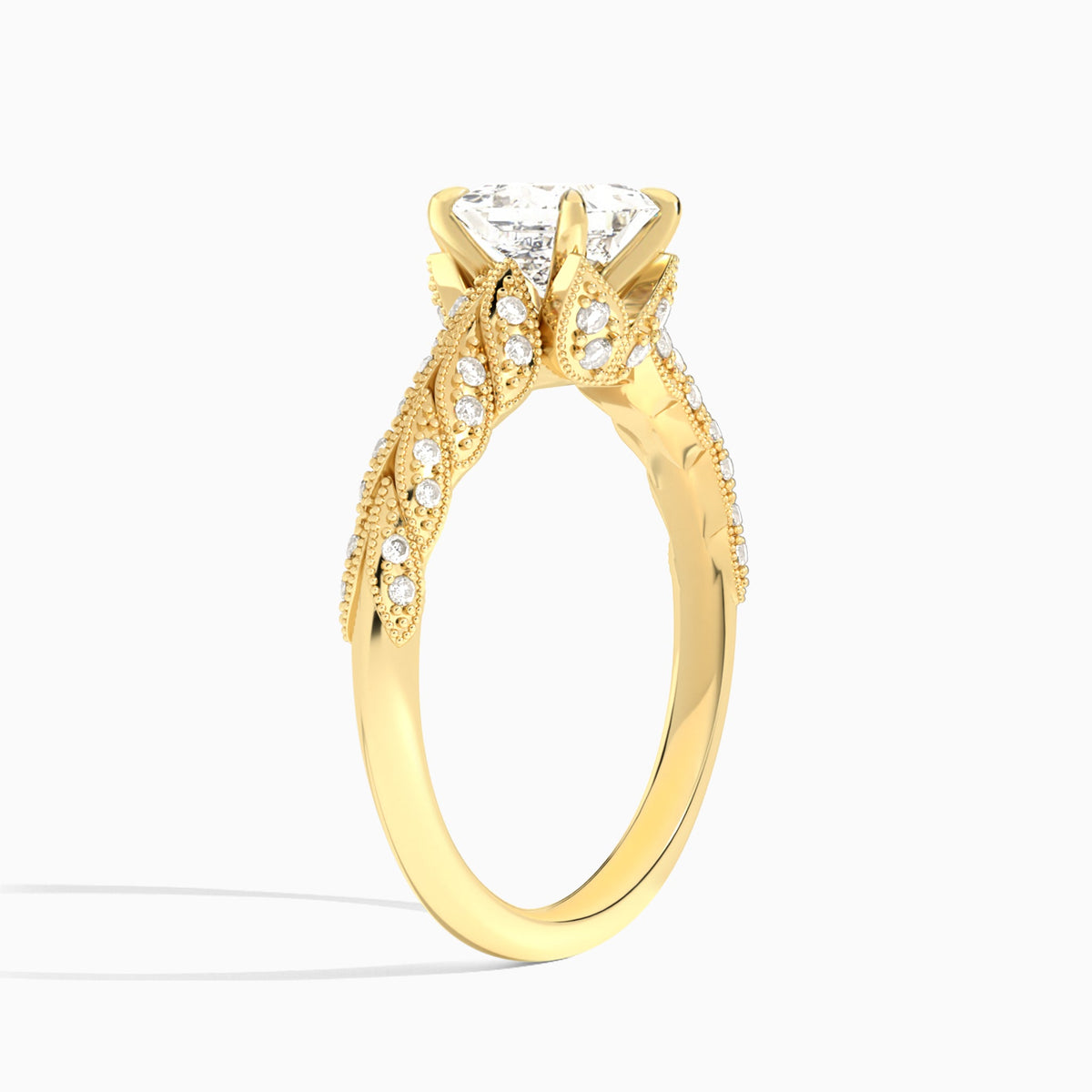 Princess Laurel Diamond Engageemnt Ring In 18K Yellow Gold, Angle View