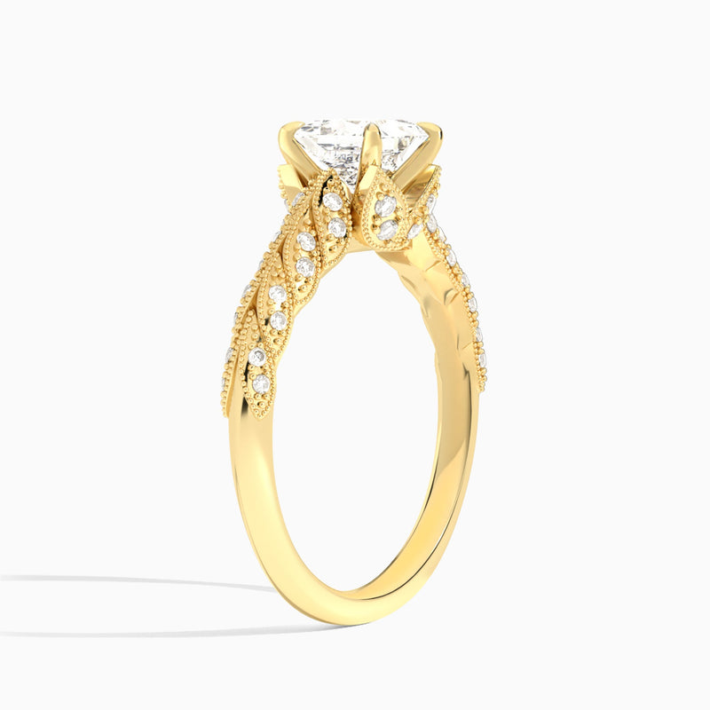 Princess Laurel Diamond Engageemnt Ring In 14K Yellow Gold, Angle View