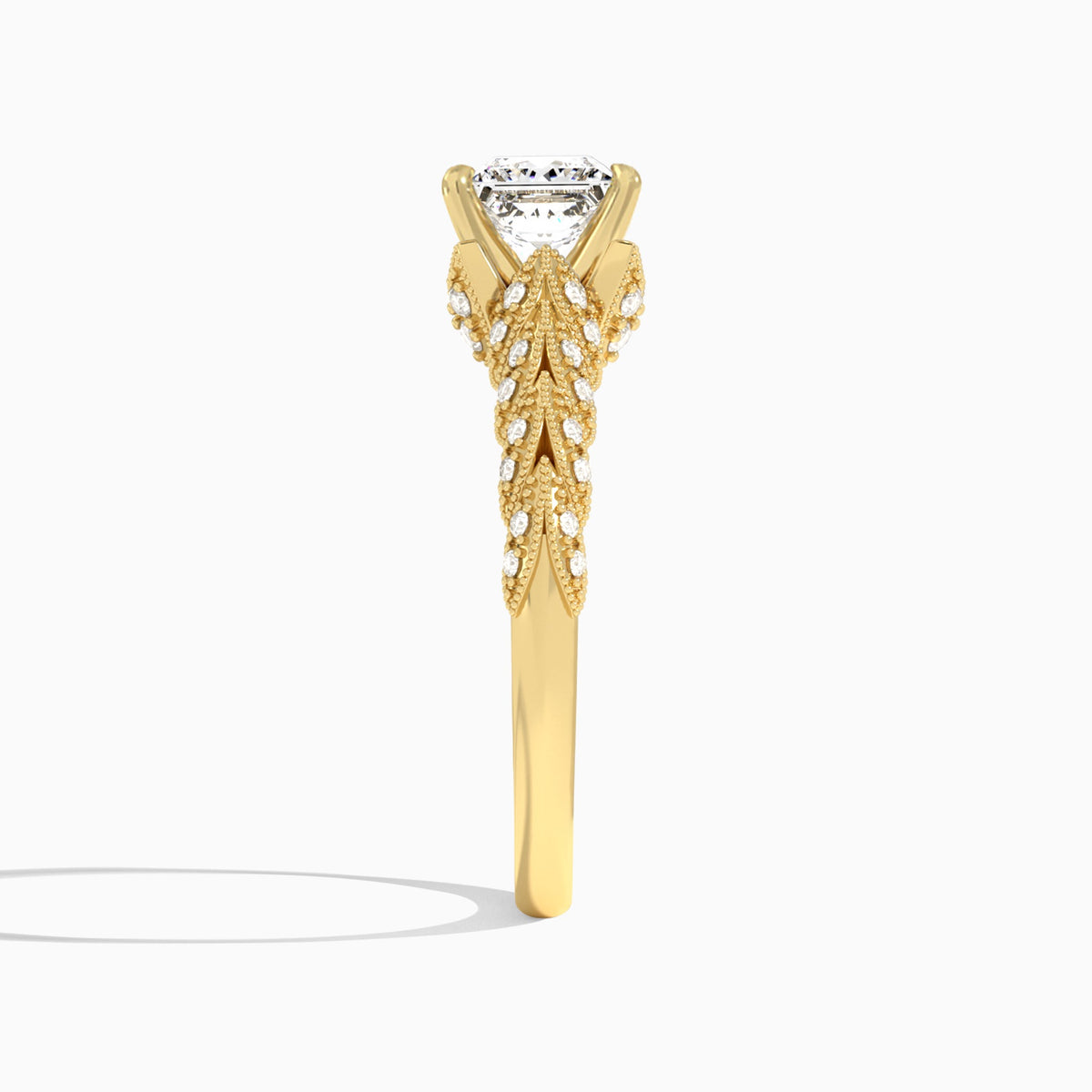 Princess Laurel Diamond Engageemnt Ring In 18K Yellow Gold, Side View