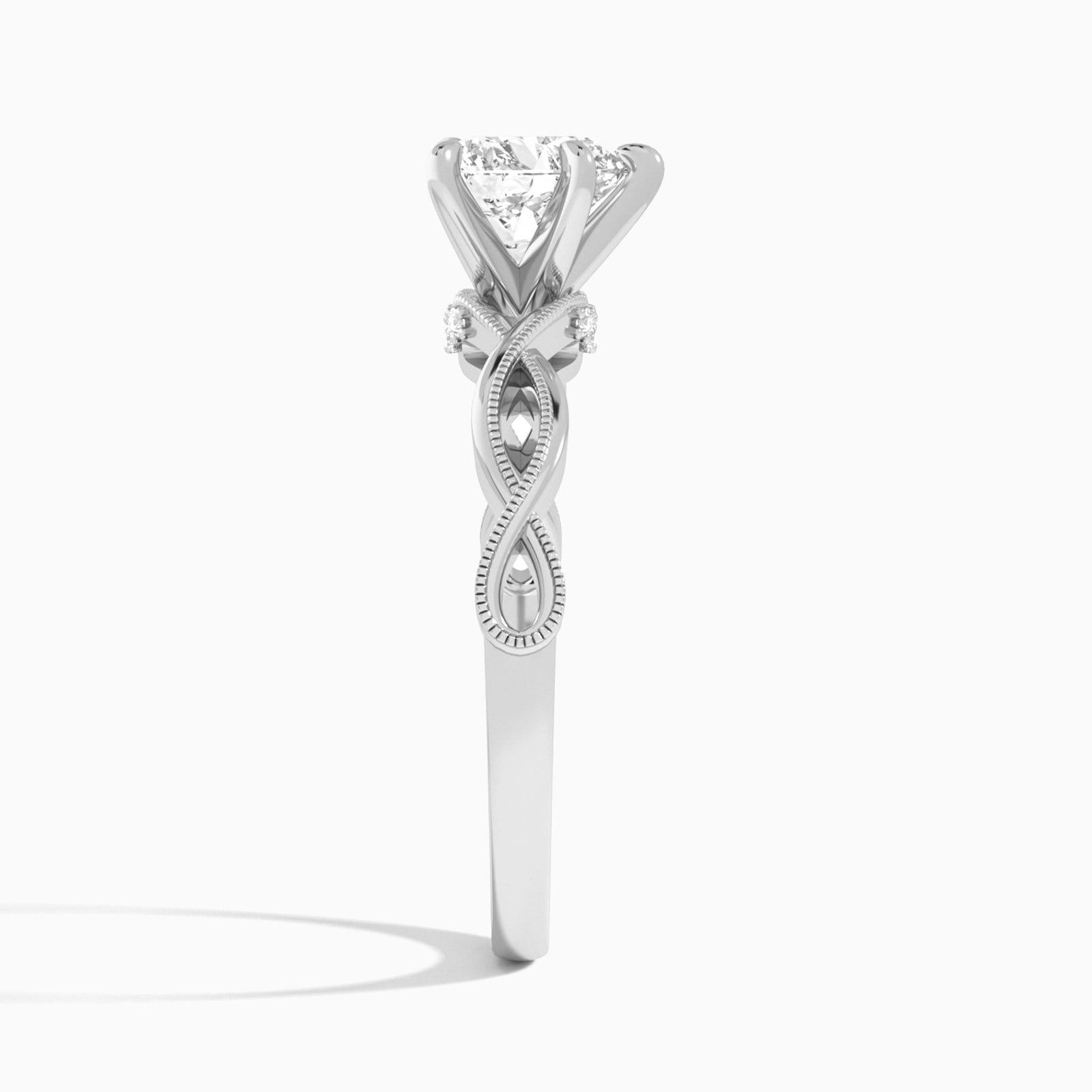 Heart Petite Infinito Lab Grown Diamond Engagement Ring In Platinum, Side View
