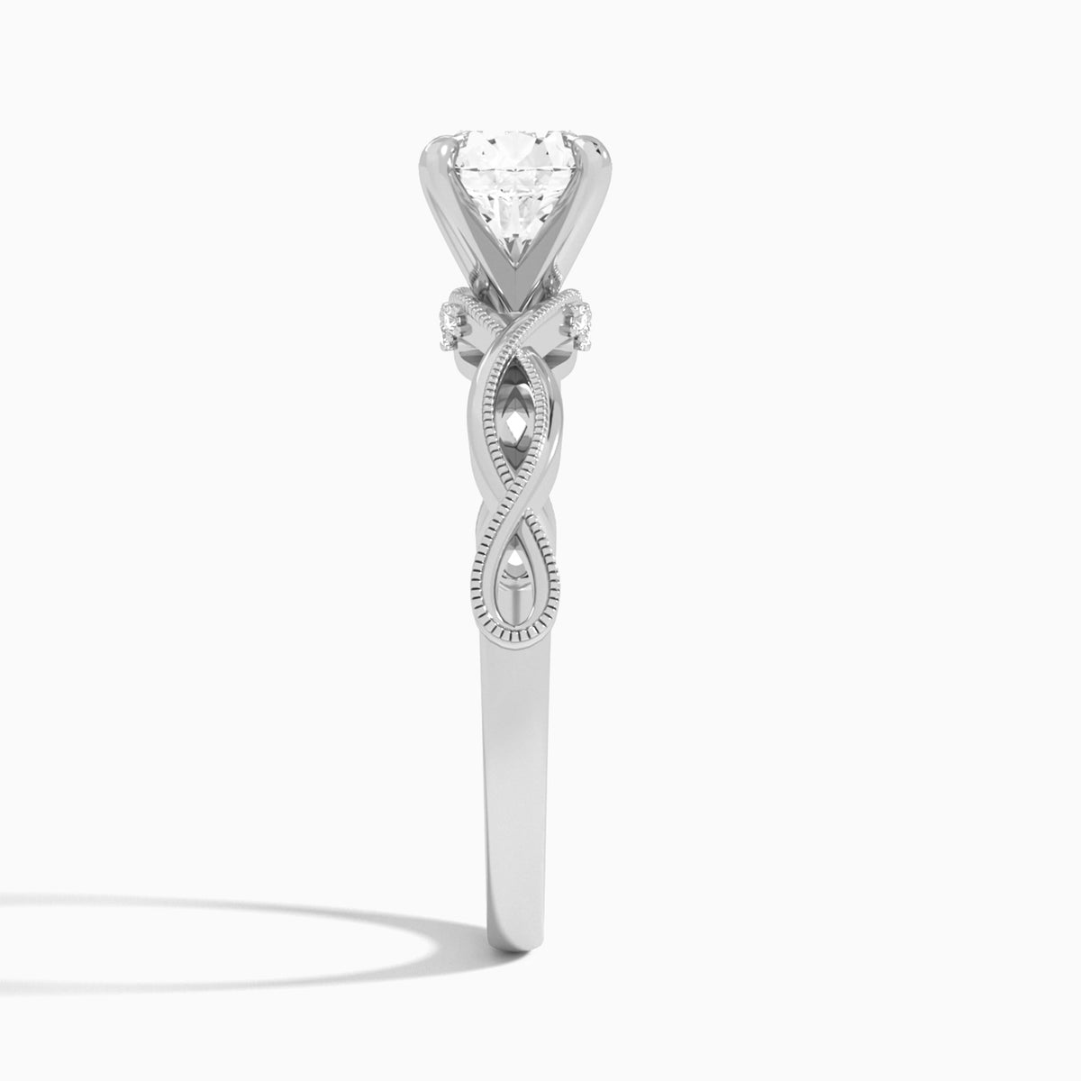 Round Petite Infinito Lab Grown Diamond Engagement Ring In Platinum, Side View