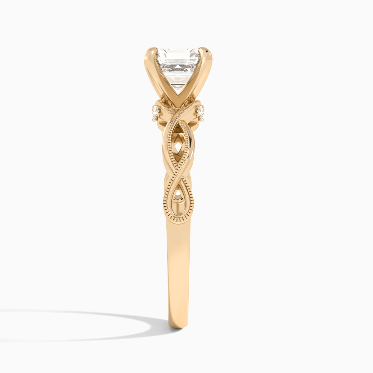 Asscher Petite Infinito Lab Diamond Engagement Ring In 14K Rose Gold, Side View