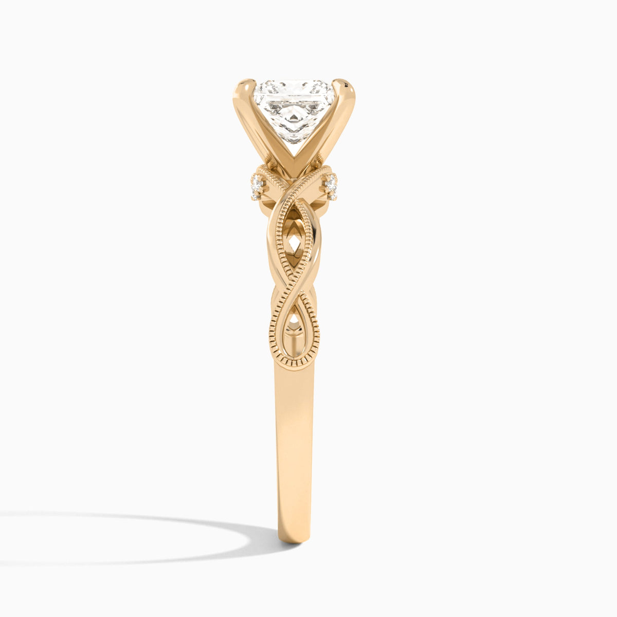 Princess Petite Infinito Lab Diamond Engagement Ring In 14K Rose Gold, Side View