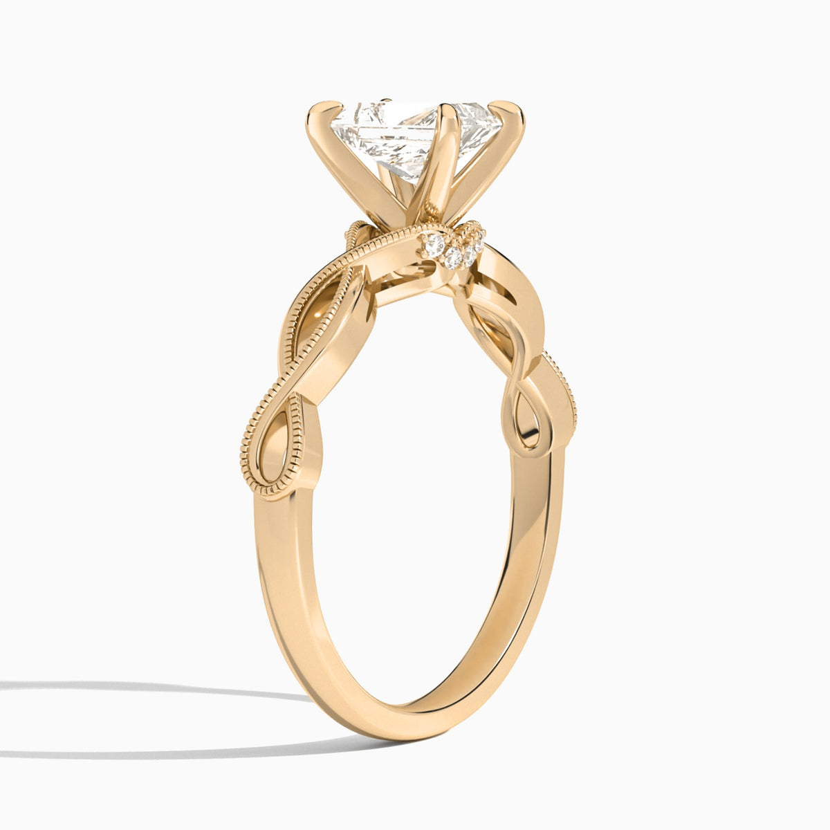 Radiant Petite Infinito Lab Diamond Engagement Ring In 14K Rose Gold, Angle View