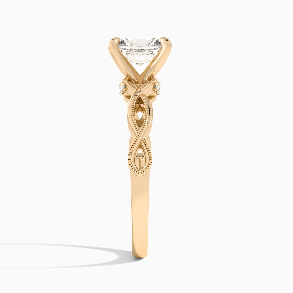 Radiant Petite Infinito Lab Diamond Engagement Ring In 14K Rose Gold, Side View