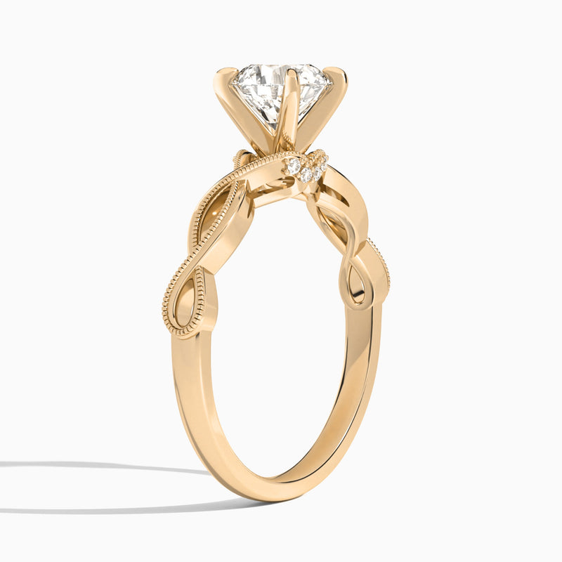 Round Petite Infinito Lab Diamond Engagement Ring In 14K Rose Gold, Angle View