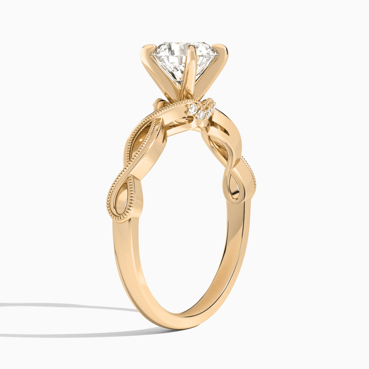 Round Petite Infinito Lab Diamond Engagement Ring In 14K Rose Gold, Angle View