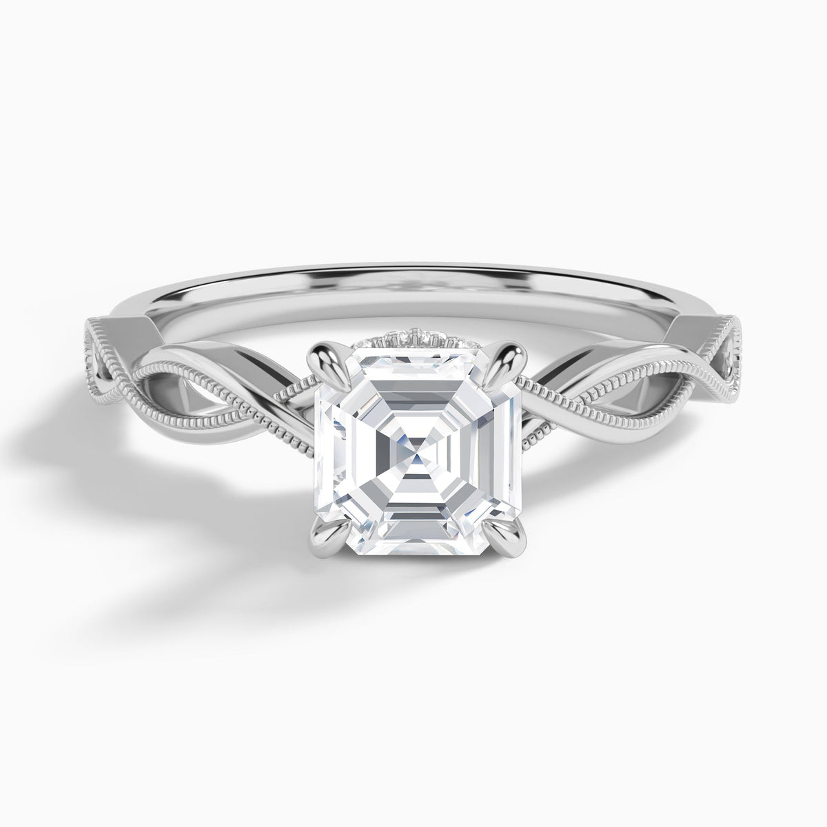 Asscher Petite Infinito Lab Diamond Engagement Ring In 14K White Gold - Lucenjuri