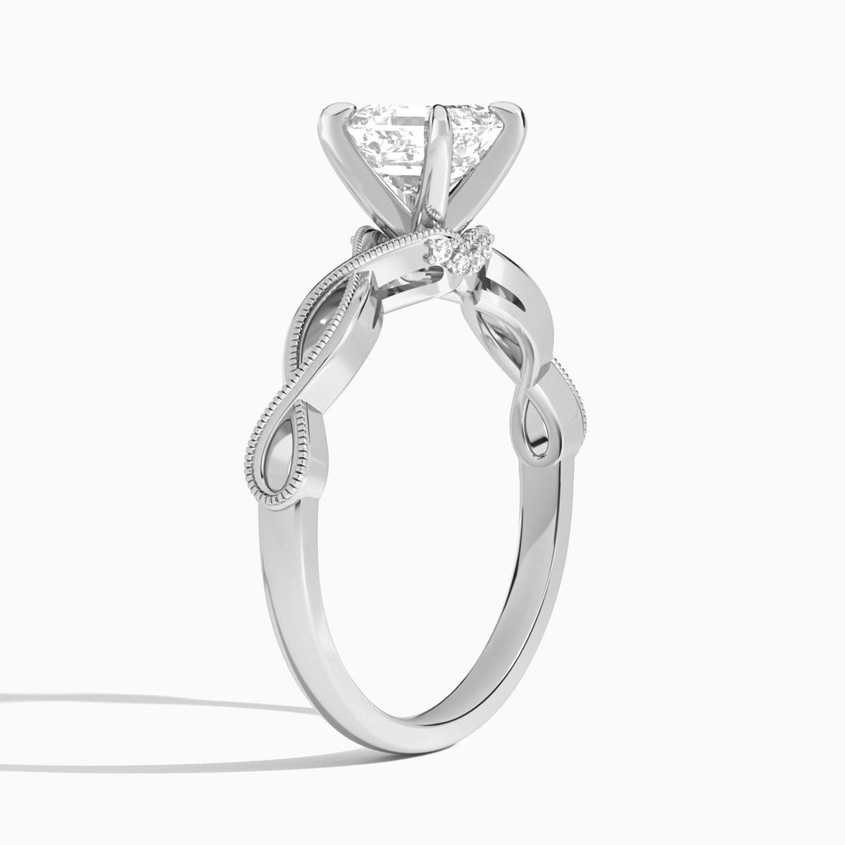 Asscher Petite Infinito Lab Diamond Engagement Ring In 18K White Gold, Angle View