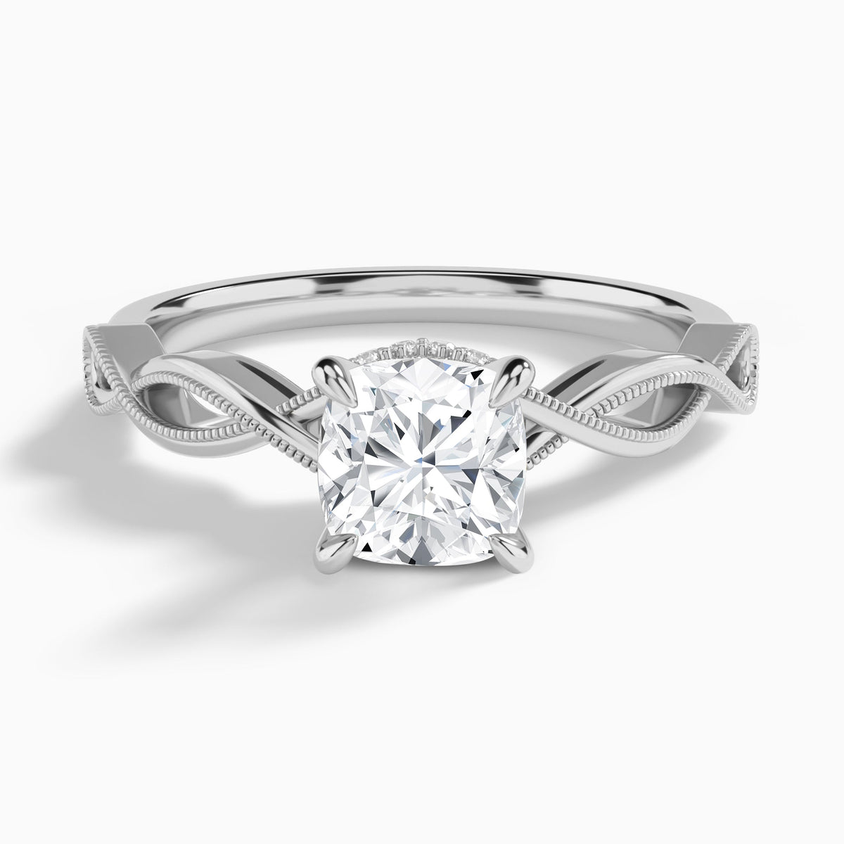 Cushion Petite Infinito Lab Diamond Engagement Ring In 18K White Gold - Lucenjuri