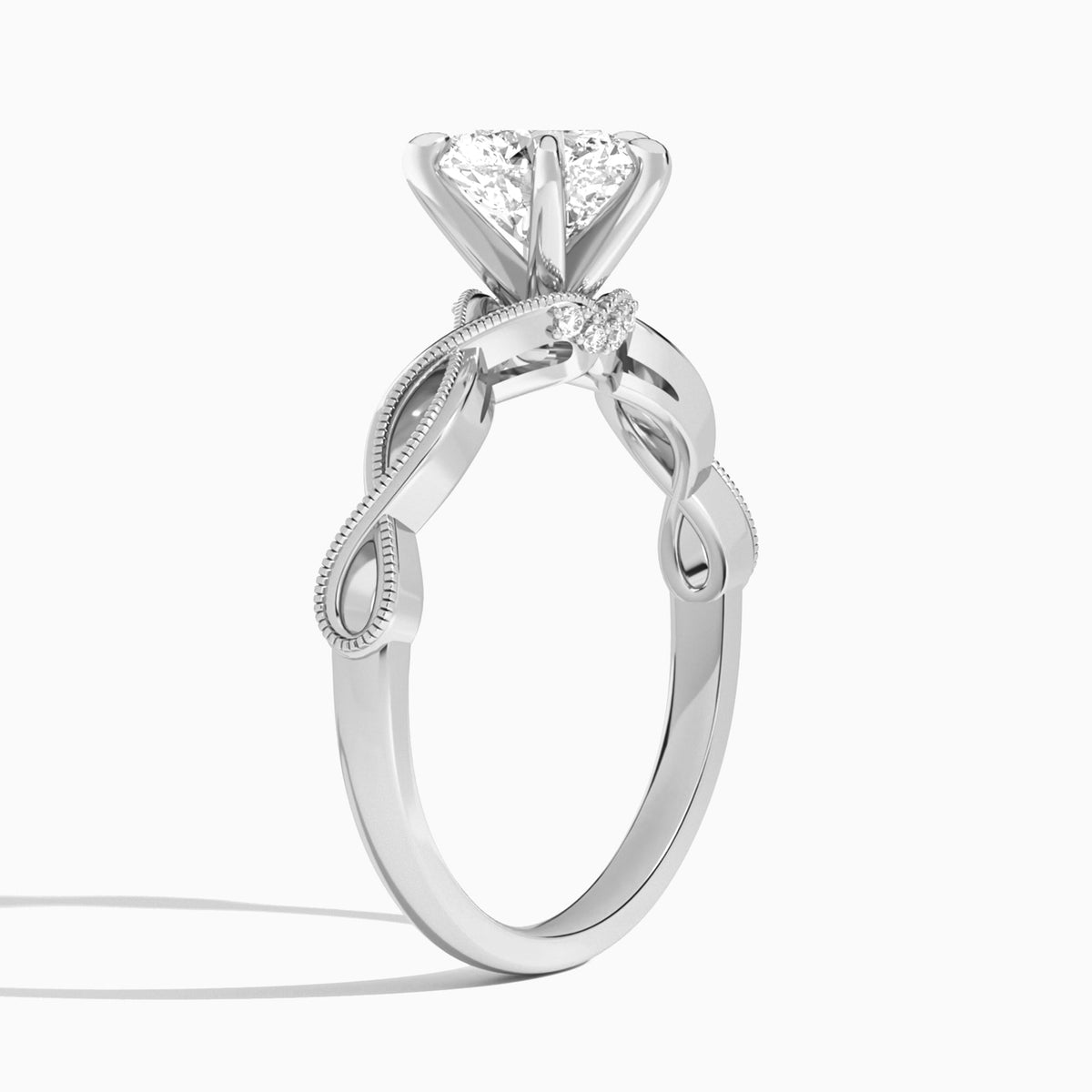 Heart Petite Infinito Lab Diamond Engagement Ring In 14K White Gold, Angle View