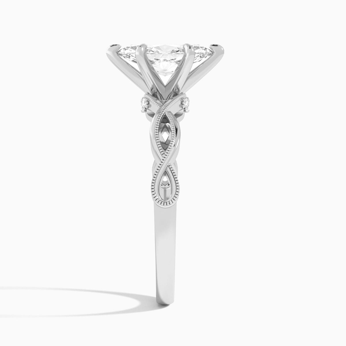 Marquise Petite Infinito Lab Diamond Engagement Ring In 14K White Gold, Side View