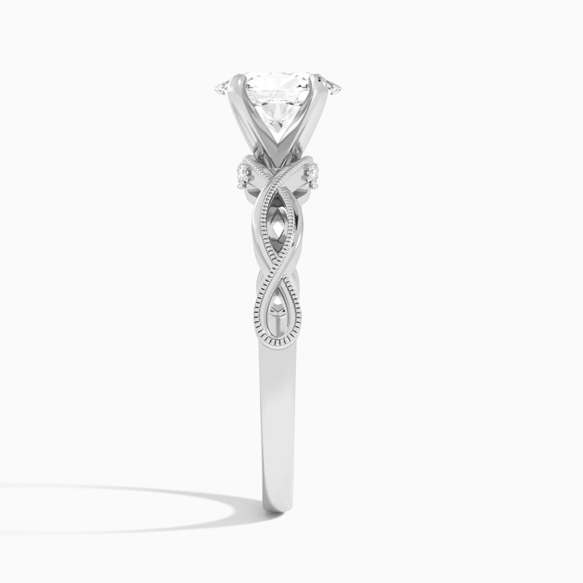 Oval Petite Infinito Lab Diamond Engagement Ring In 18K White Gold, Side View