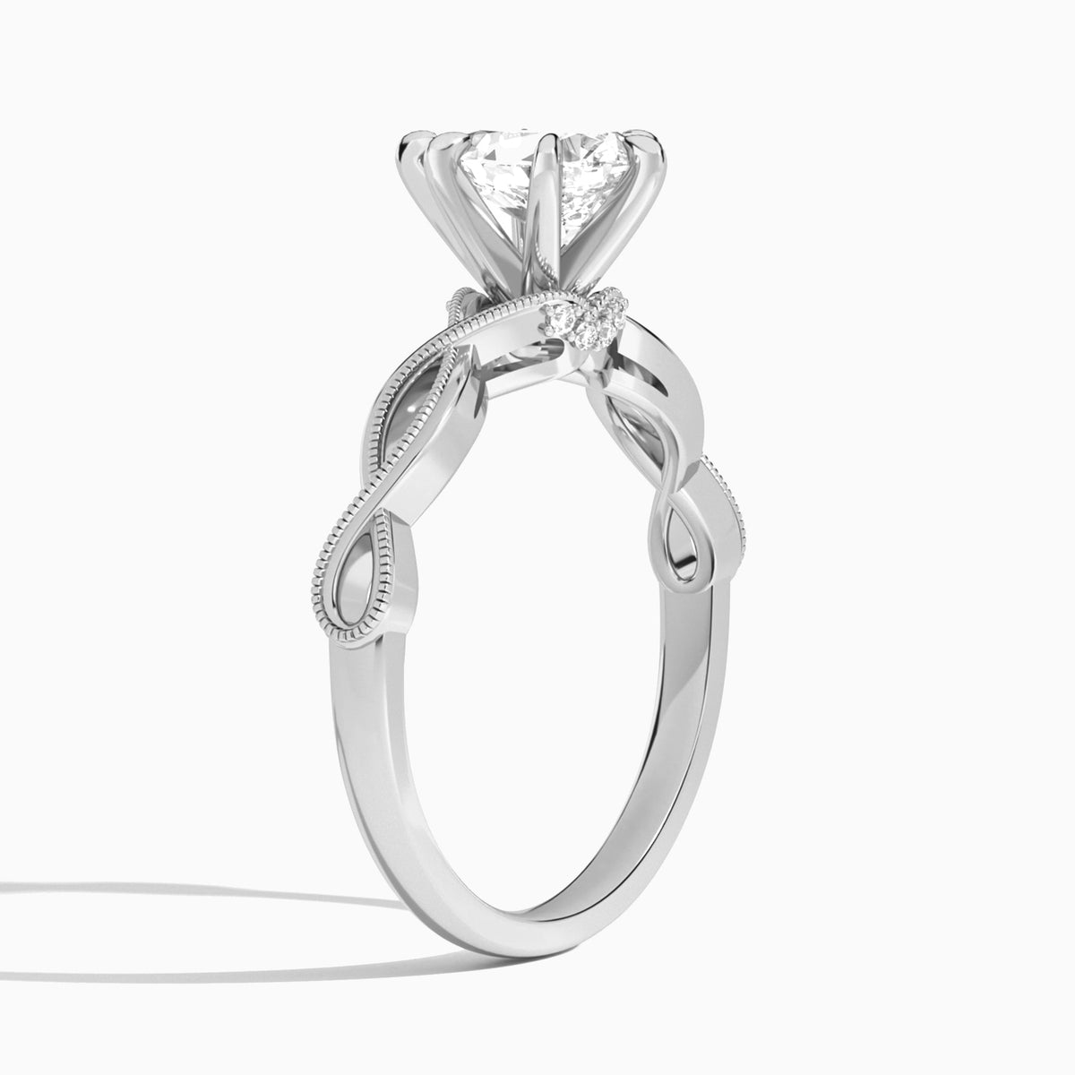 Pear Petite Infinito Lab Diamond Engagement Ring In 18K White Gold, Angle View