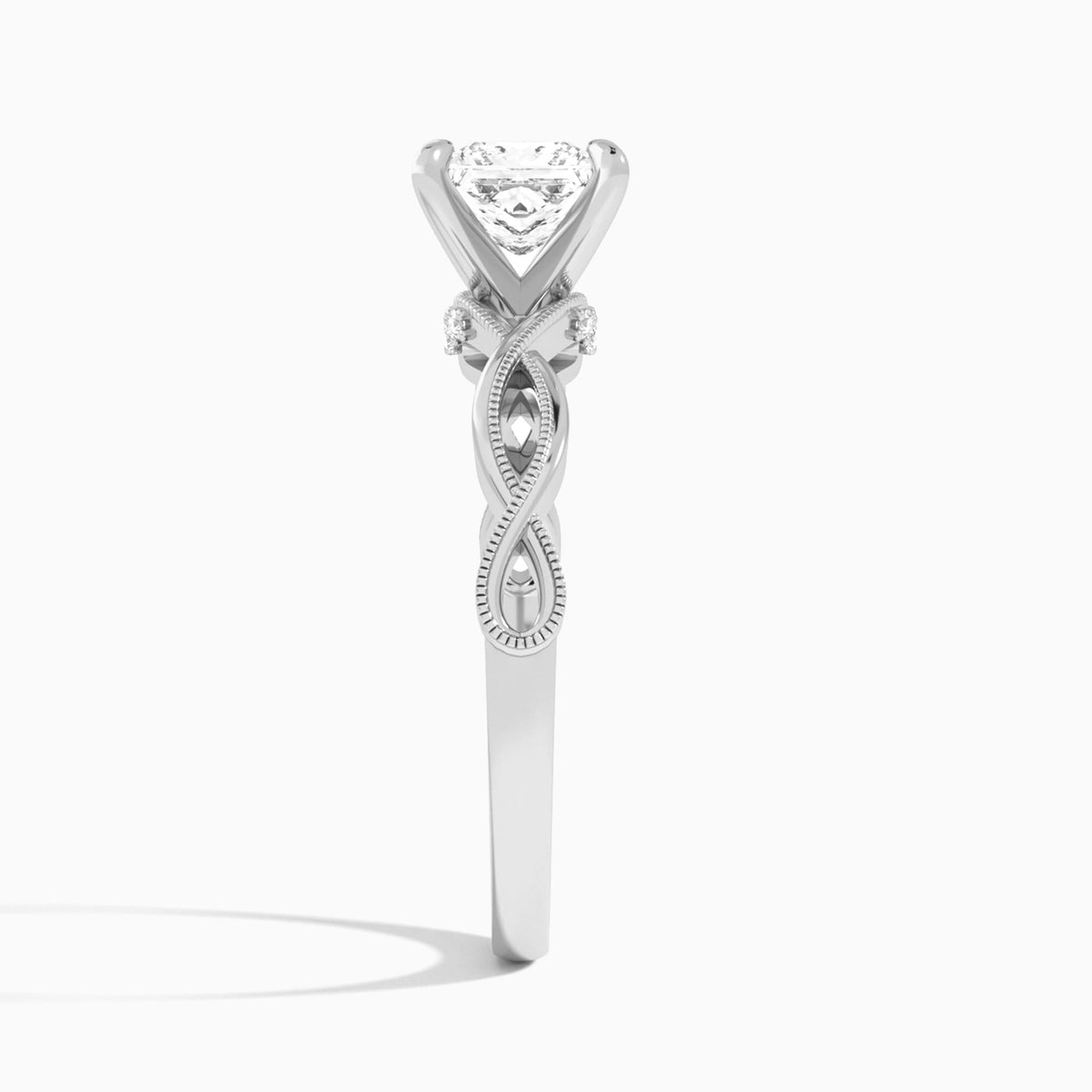 Princess Petite Infinito Lab Diamond Engagement Ring In 14K White Gold, Side View