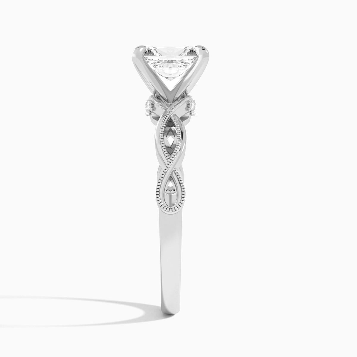 Radiant Petite Infinito Lab Diamond Engagement Ring In 14K White Gold, Side View
