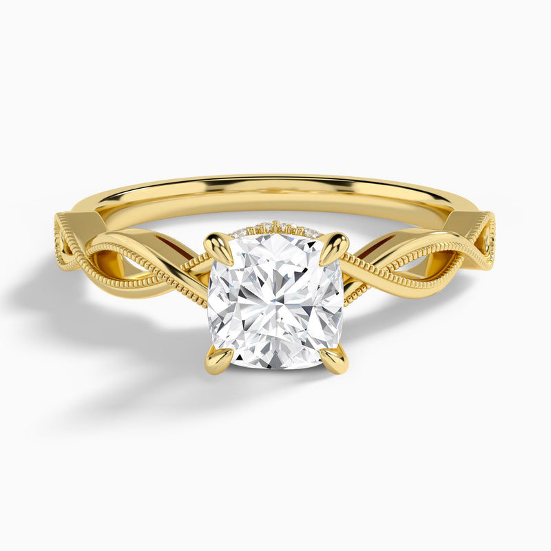 Cushion Petite Infinito Lab Diamond Engagement Ring In 18K Yellow Gold - Lucenjuri