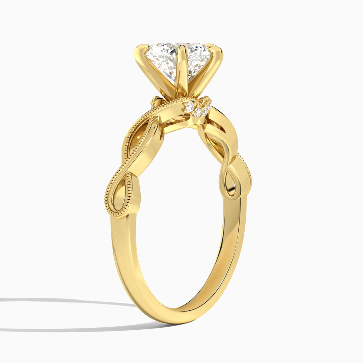 Heart Petite Infinito Lab Diamond Engagement Ring In 14K Yellow Gold, Angle View