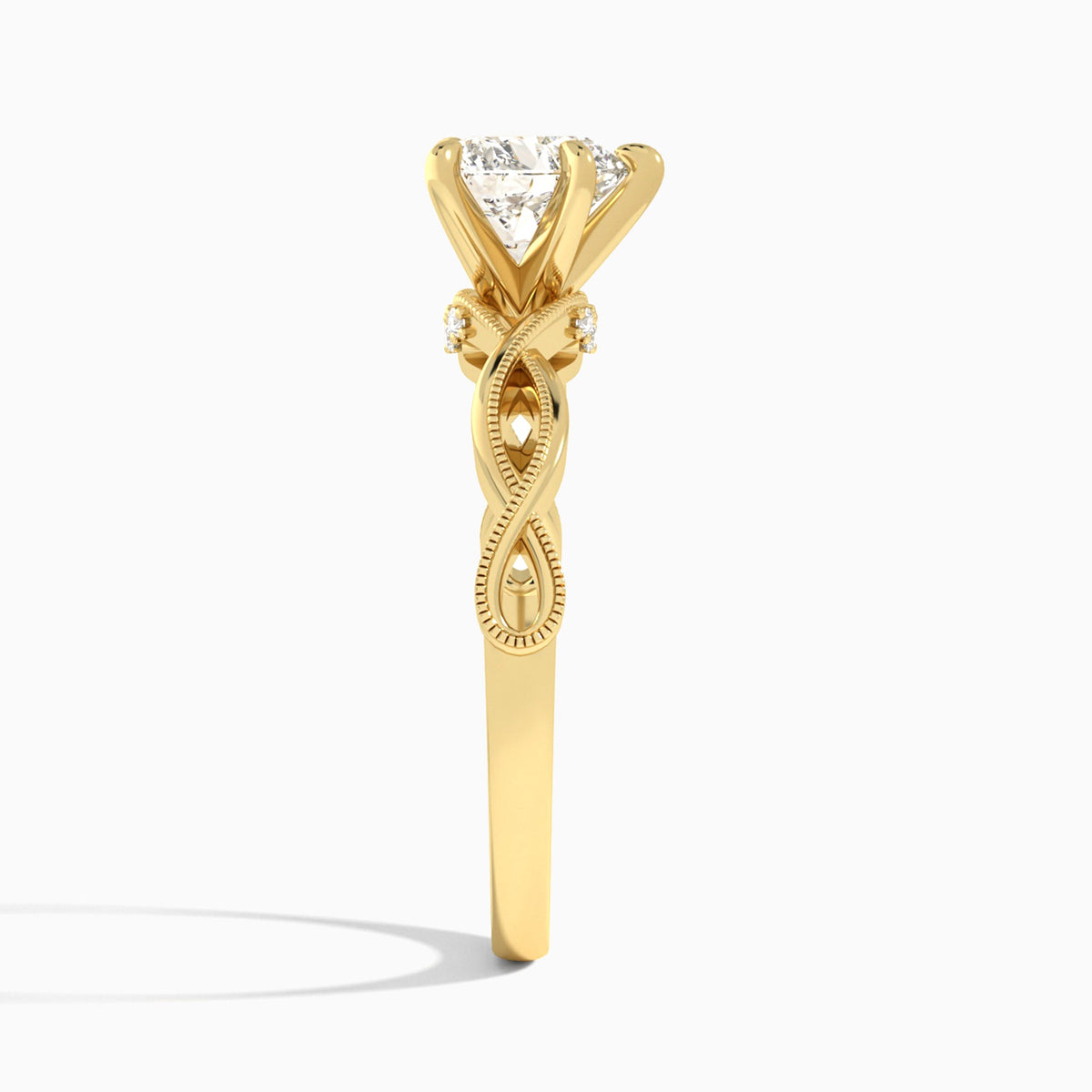 Heart Petite Infinito Lab Diamond Engagement Ring In 18K Yellow Gold, Side View