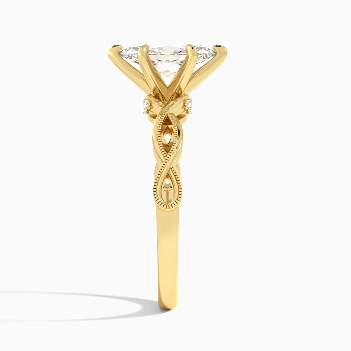 Marquise Petite Infinito Lab Diamond Engagement Ring In 14K Yellow Gold, Side View