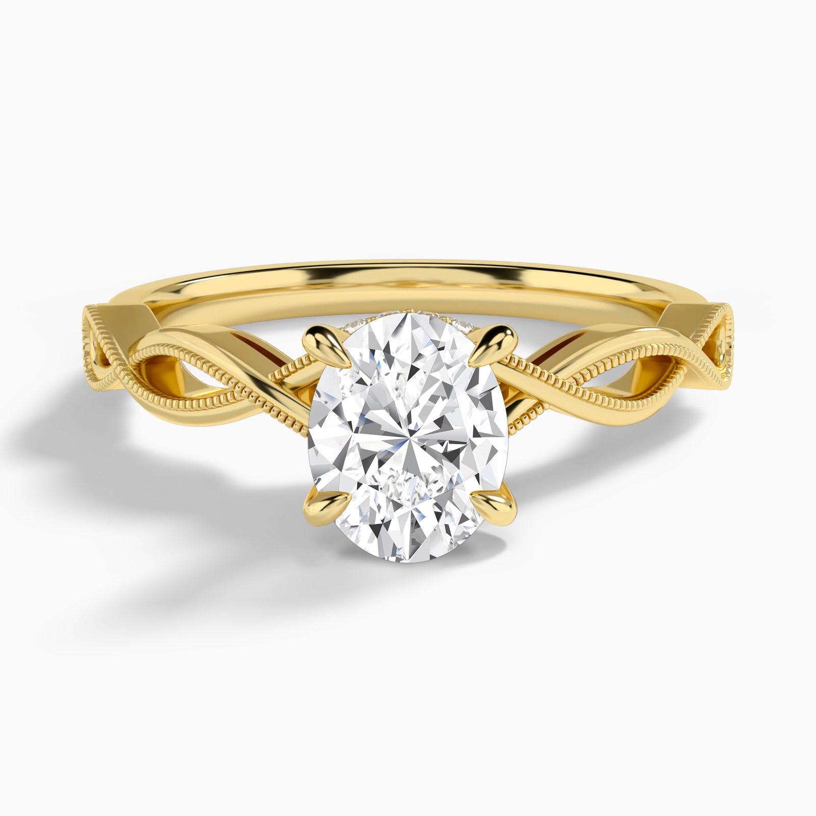 Oval Petite Infinito Lab Diamond Engagement Ring In 14K Yellow Gold - Lucenjuri