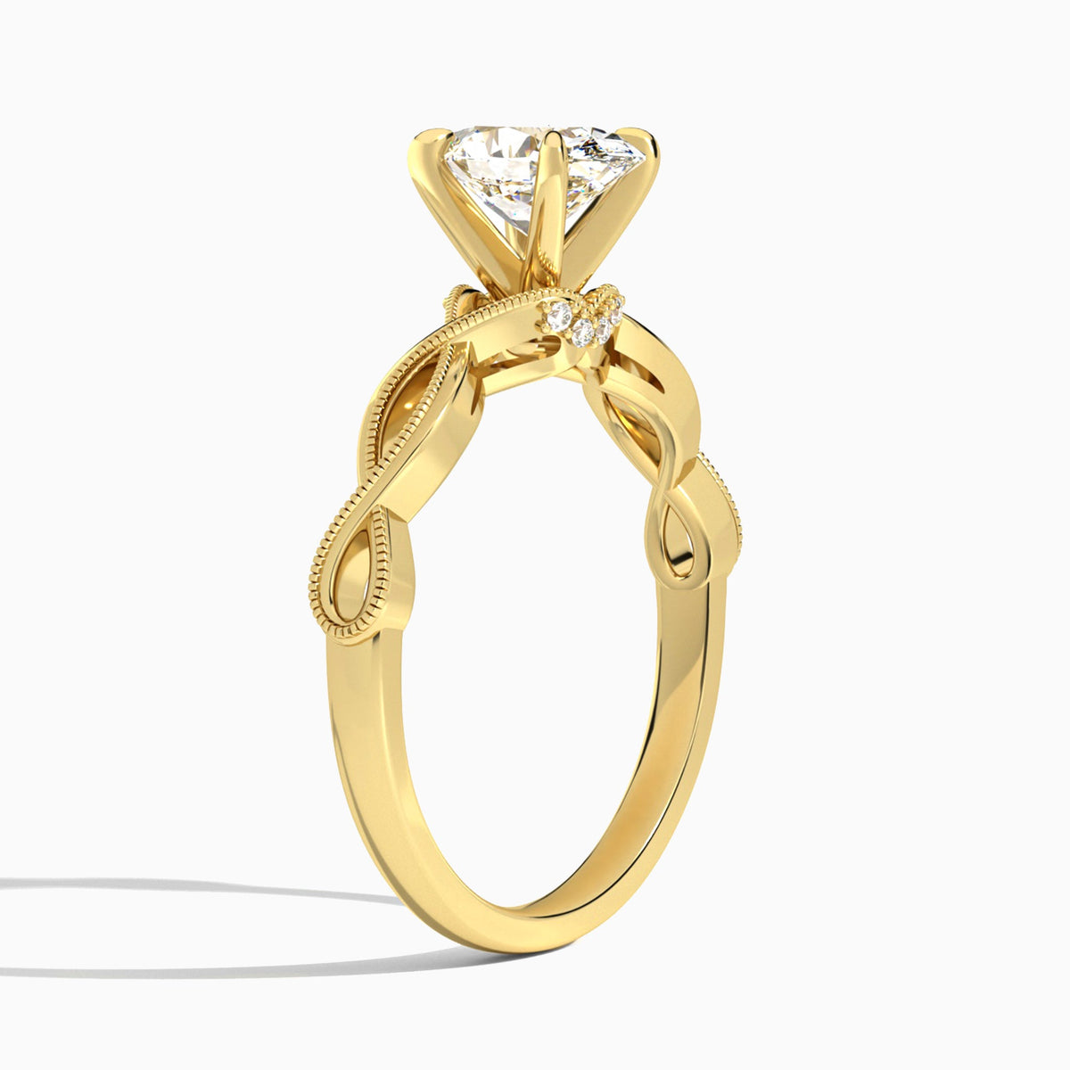 Oval Petite Infinito Lab Diamond Engagement Ring In 14K Yellow Gold, Angle View
