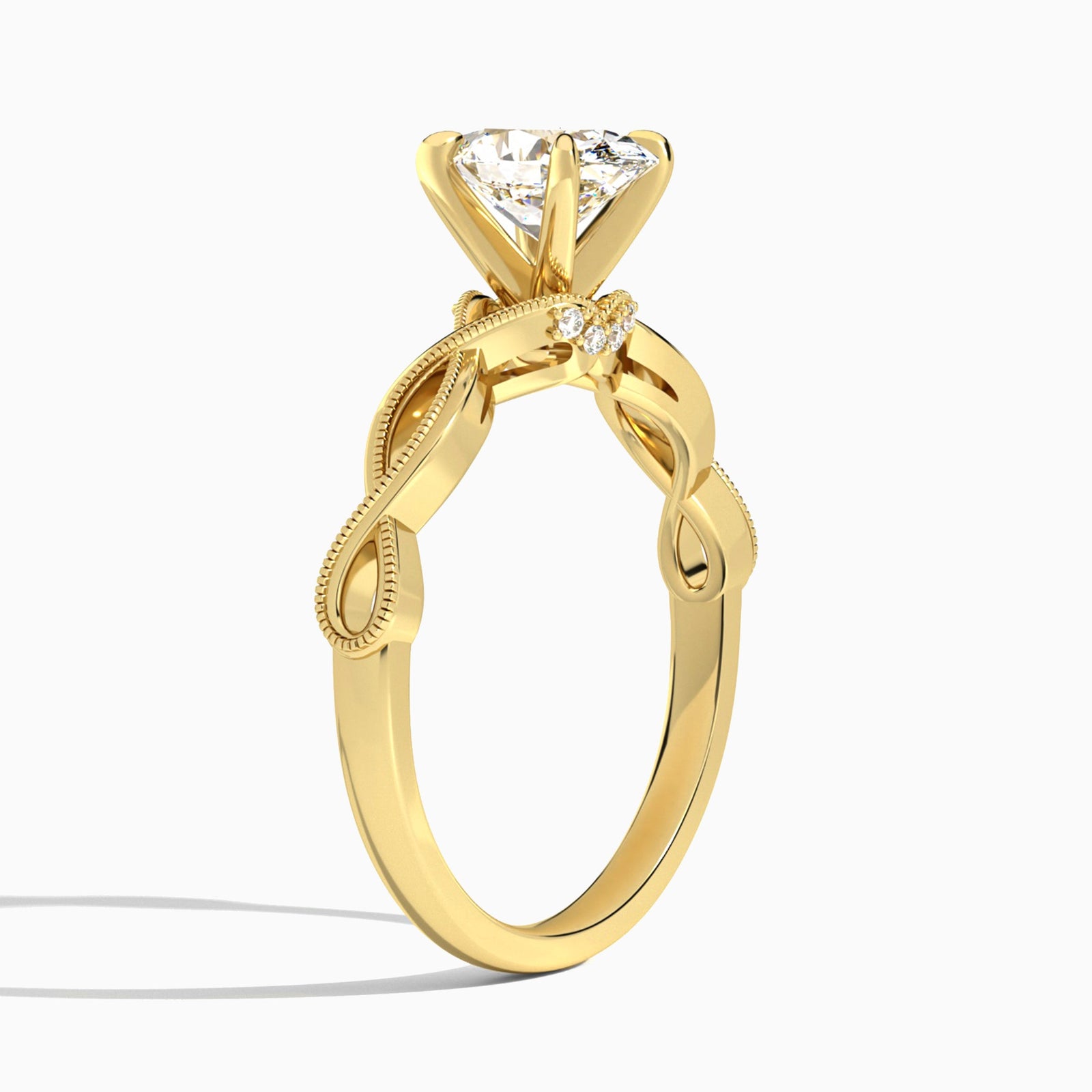 Oval Petite Infinito Lab Diamond Engagement Ring In 14K Yellow Gold, Angle View