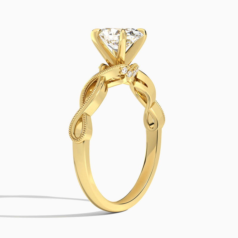 Oval Petite Infinito Lab Diamond Engagement Ring In 18K Yellow Gold, Angle View
