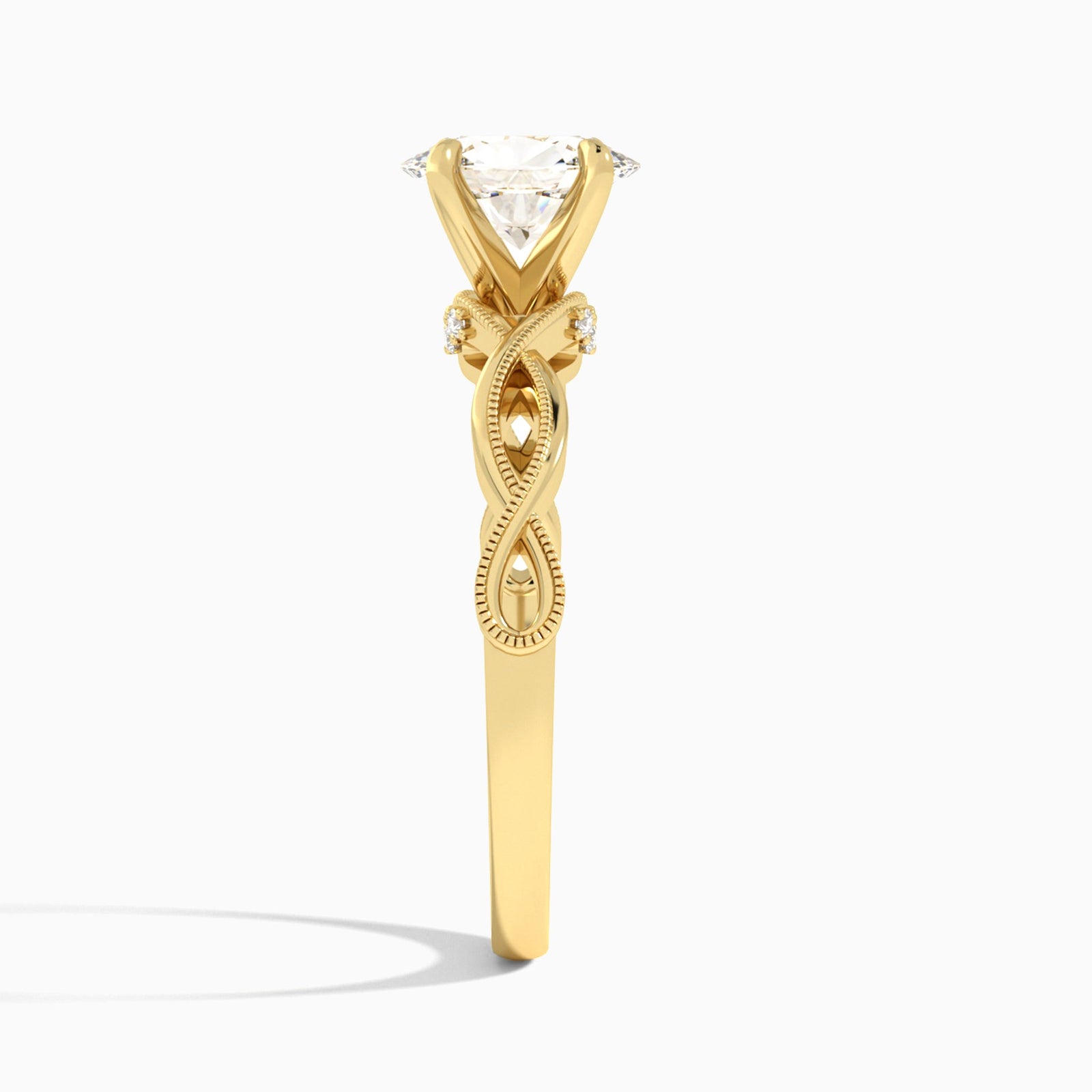 Oval Petite Infinito Lab Diamond Engagement Ring In 14K Yellow Gold, Side View