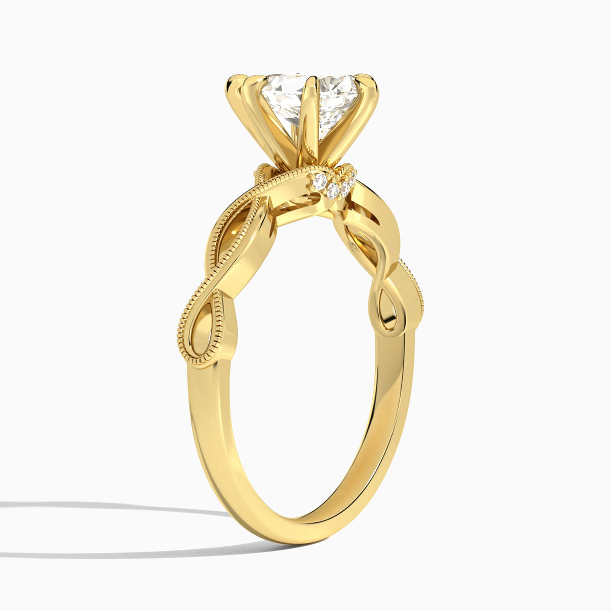 Pear Petite Infinito Lab Diamond Engagement Ring In 18K Yellow Gold, Angle View