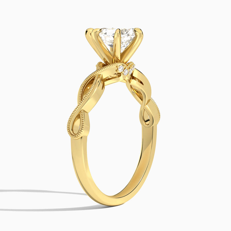 Pear Petite Infinito Lab Diamond Engagement Ring In 14K Yellow Gold, Angle View