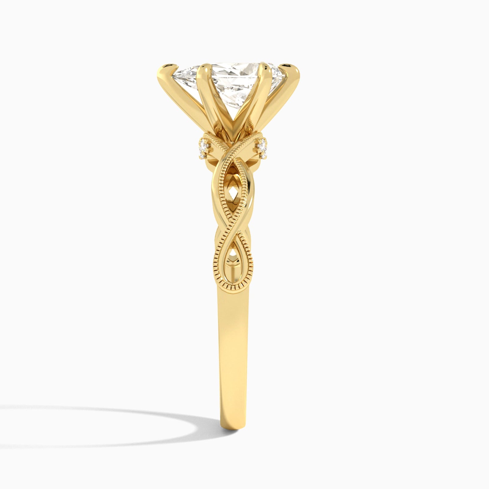 Pear Petite Infinito Lab Diamond Engagement Ring In 18K Yellow Gold, Side View