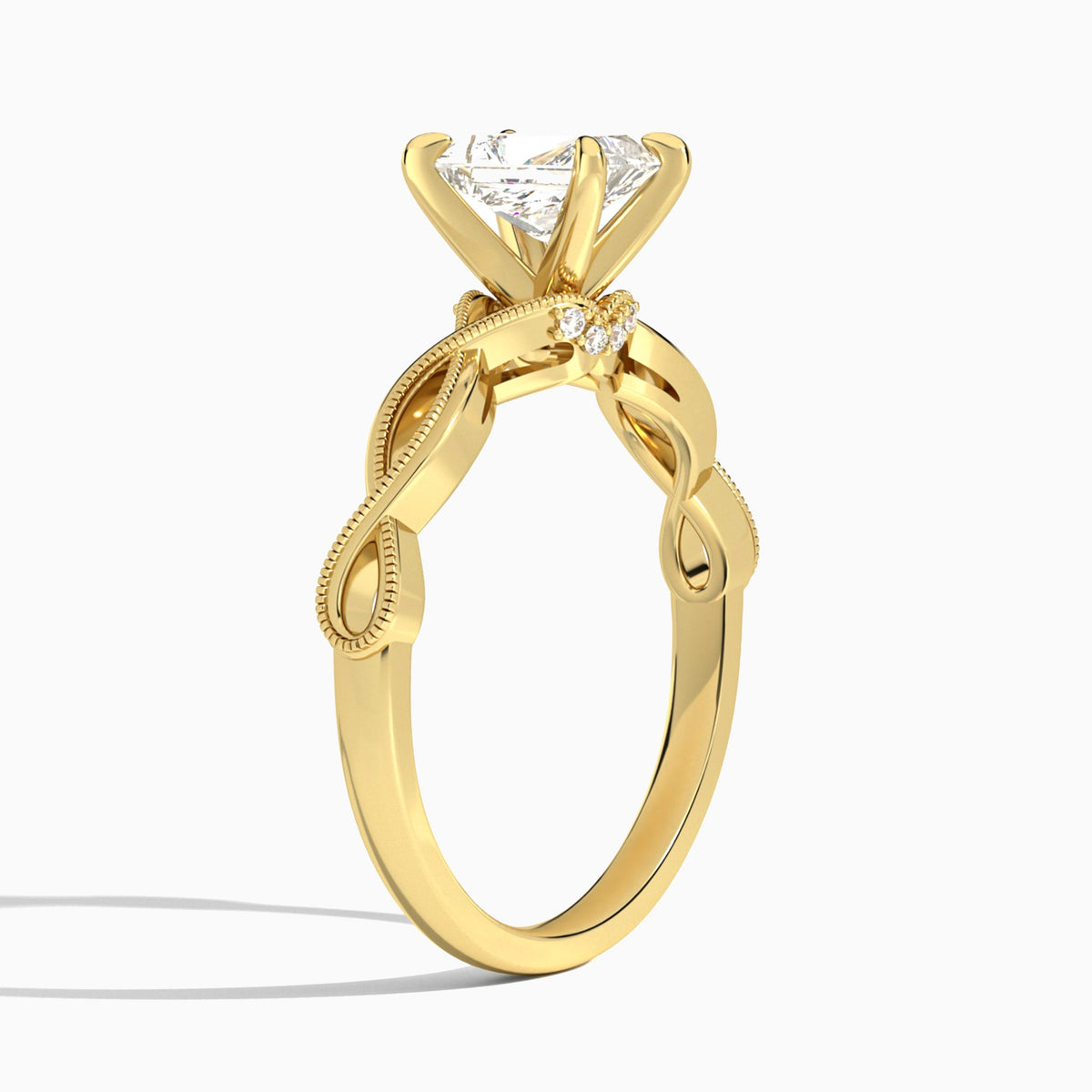 Radiant Petite Infinito Lab Diamond Engagement Ring In 18K Yellow Gold, Angle View
