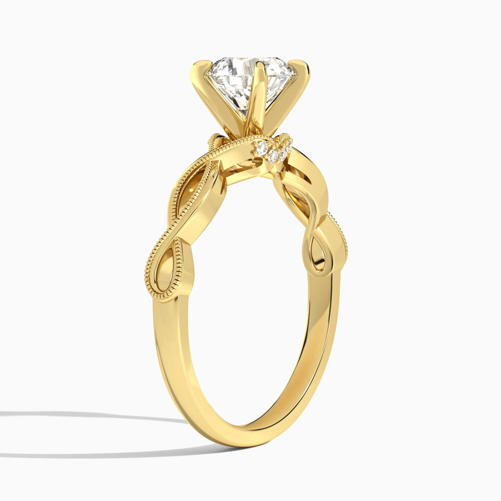 Round Petite Infinito Lab Diamond Engagement Ring In 14K Yellow Gold, Angle View