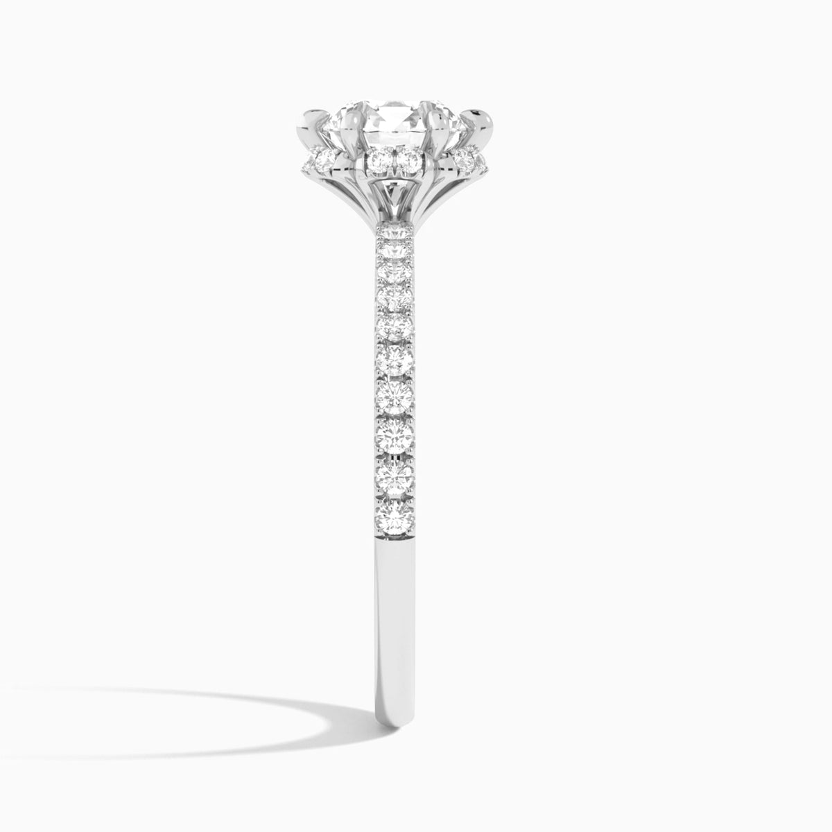 Round Verity Lab Grown Diamond Engagement Ring In 14K White Gold, Side View