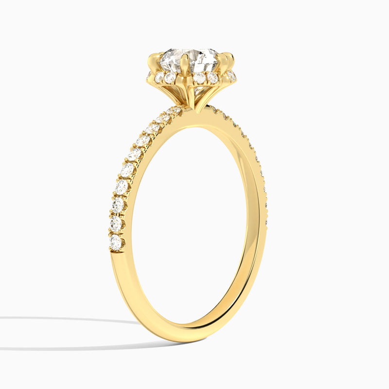 Round Verity Lab Grown Diamond Engagement Ring In 18K Yellow Gold, Angle View
