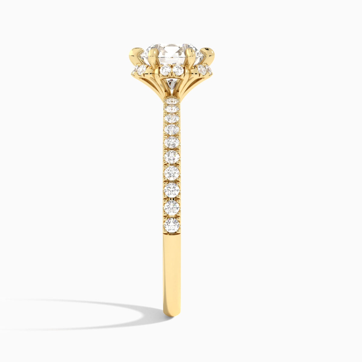 Round Verity Lab Grown Diamond Engagement Ring In 18K Yellow Gold, Side View