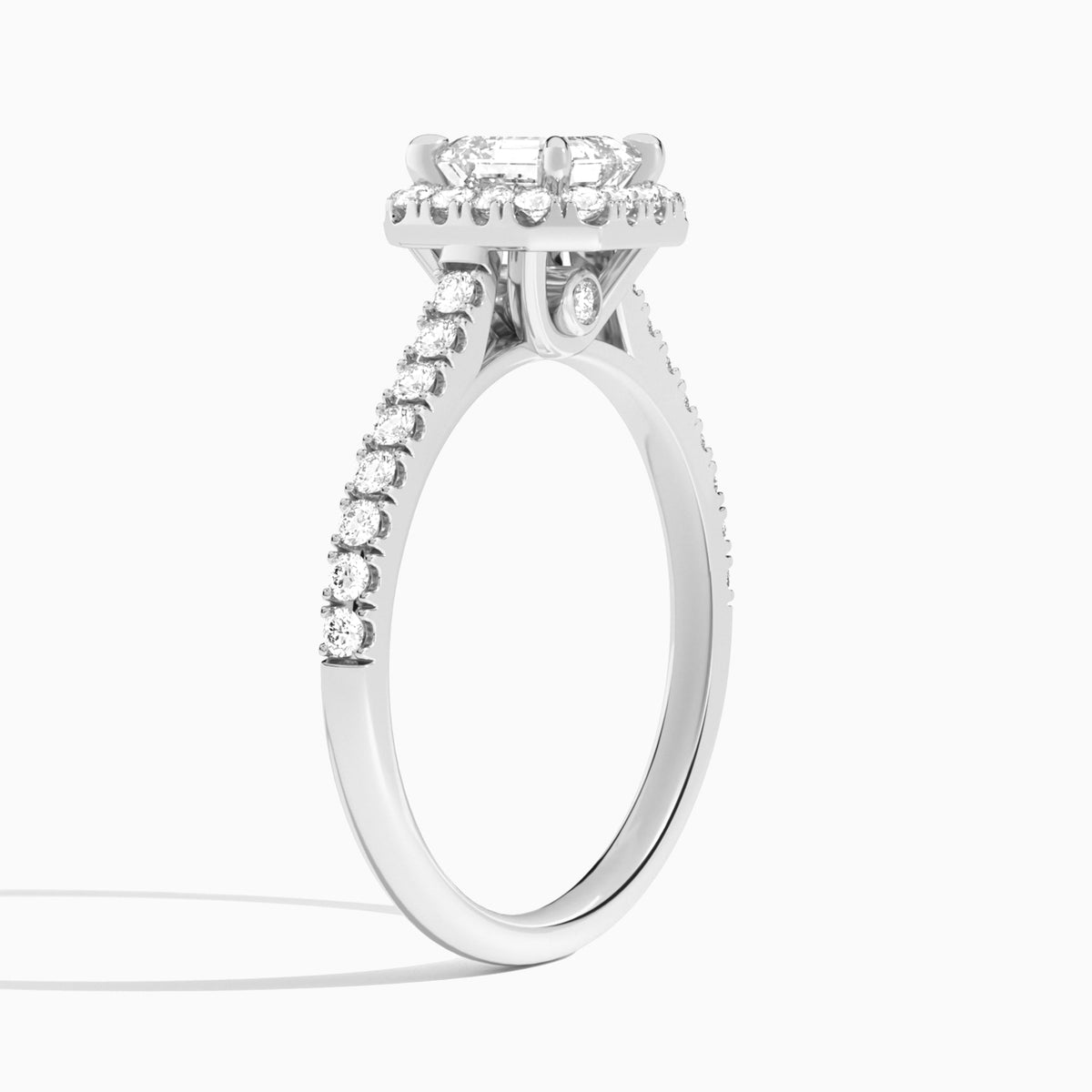 Emerald Gwendolyn Halo Lab Grown Diamond Engagement Ring In Platinum, Angle View