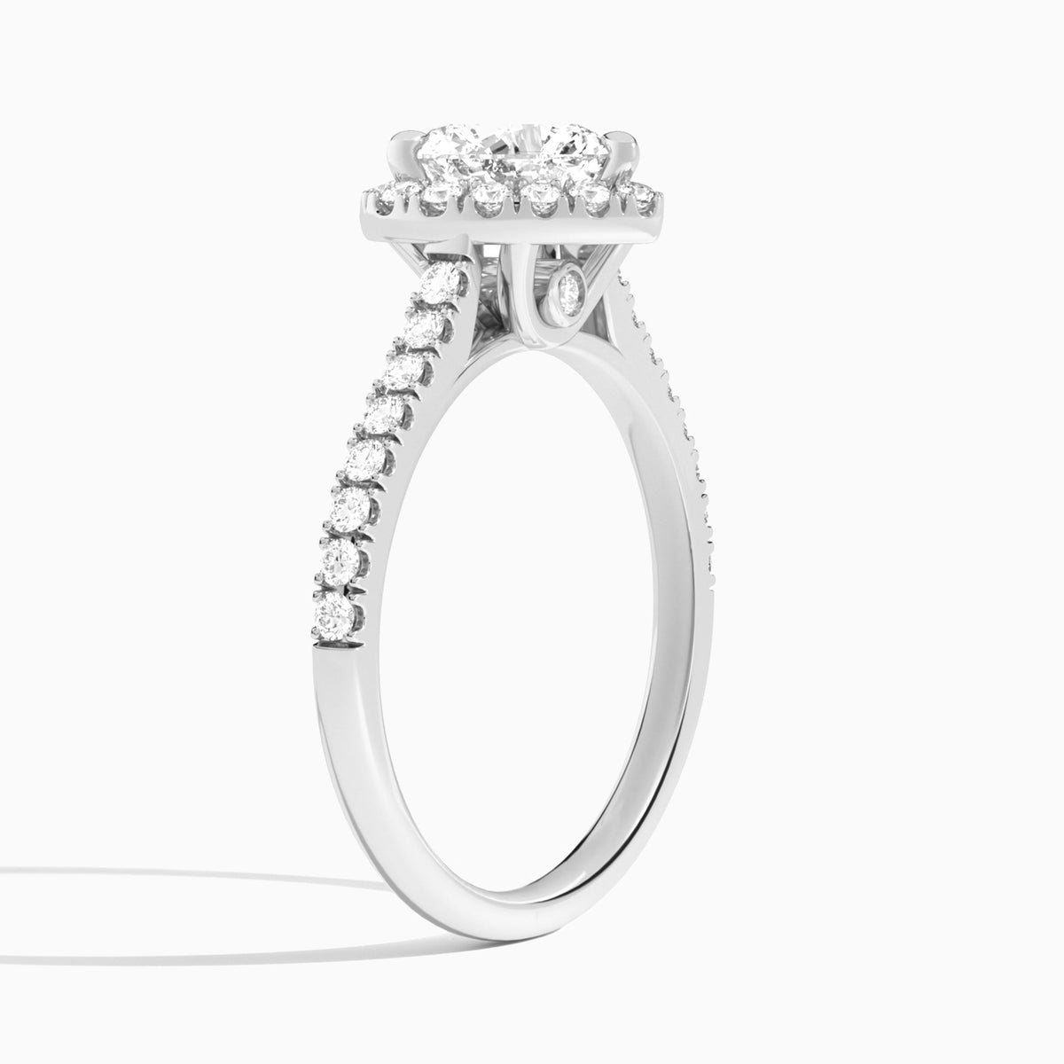 Heart Gwendolyn Halo Lab Grown Diamond Engagement Ring In Platinum, Angle View