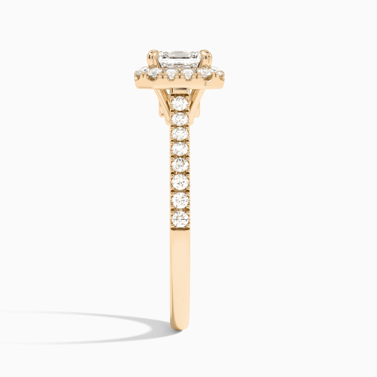 Asscher Gwendolyn Halo Lab Grown Diamond Engagement Ring In 14K Rose Gold, Side View