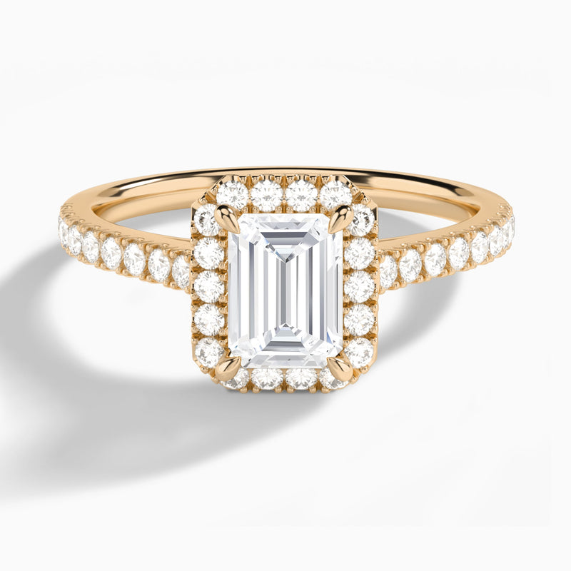 Emerald Gwendolyn Halo Lab Grown Diamond Engagement Ring In 14K Rose Gold - Lucenjuri