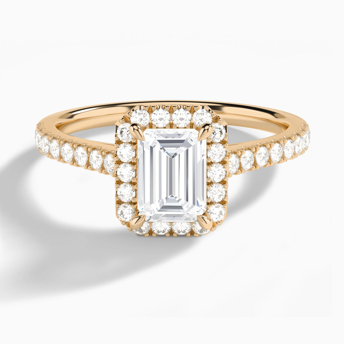 Emerald Gwendolyn Halo Lab Grown Diamond Engagement Ring In 14K Rose Gold - Lucenjuri