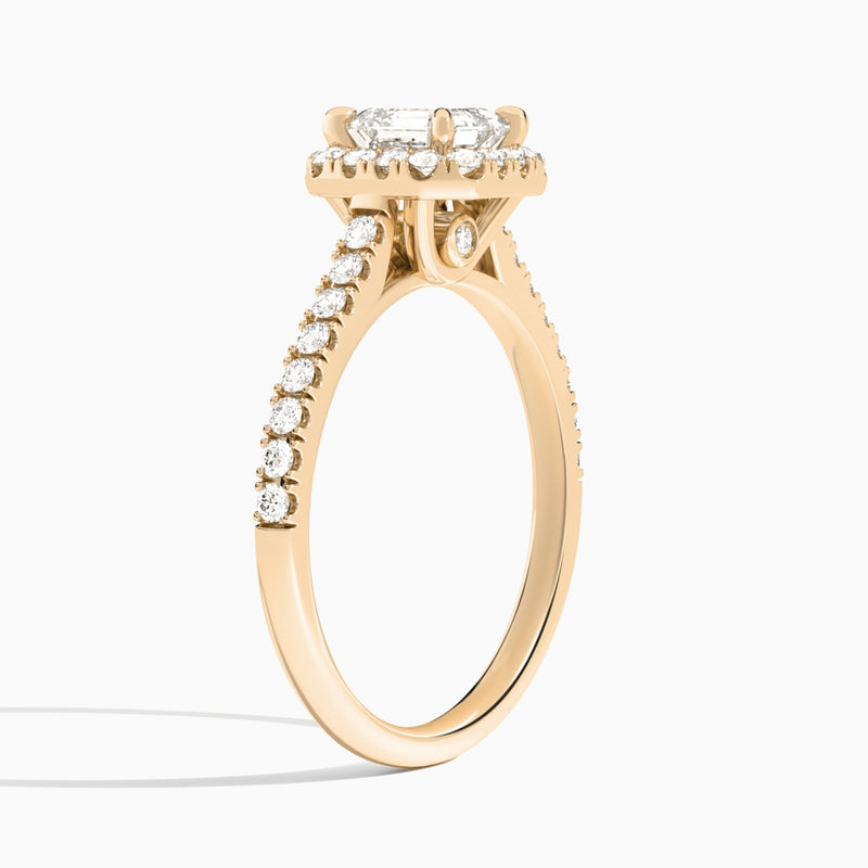 Emerald Gwendolyn Halo Lab Grown Diamond Engagement Ring In 14K Rose Gold, Angle View