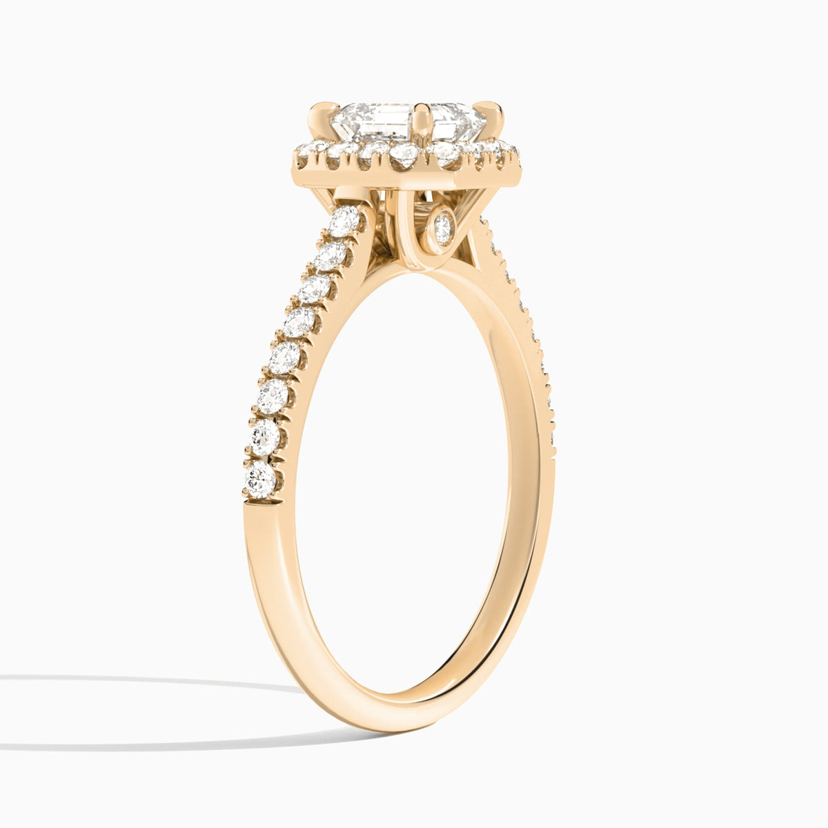 Emerald Gwendolyn Halo Lab Grown Diamond Engagement Ring In 14K Rose Gold, Angle View