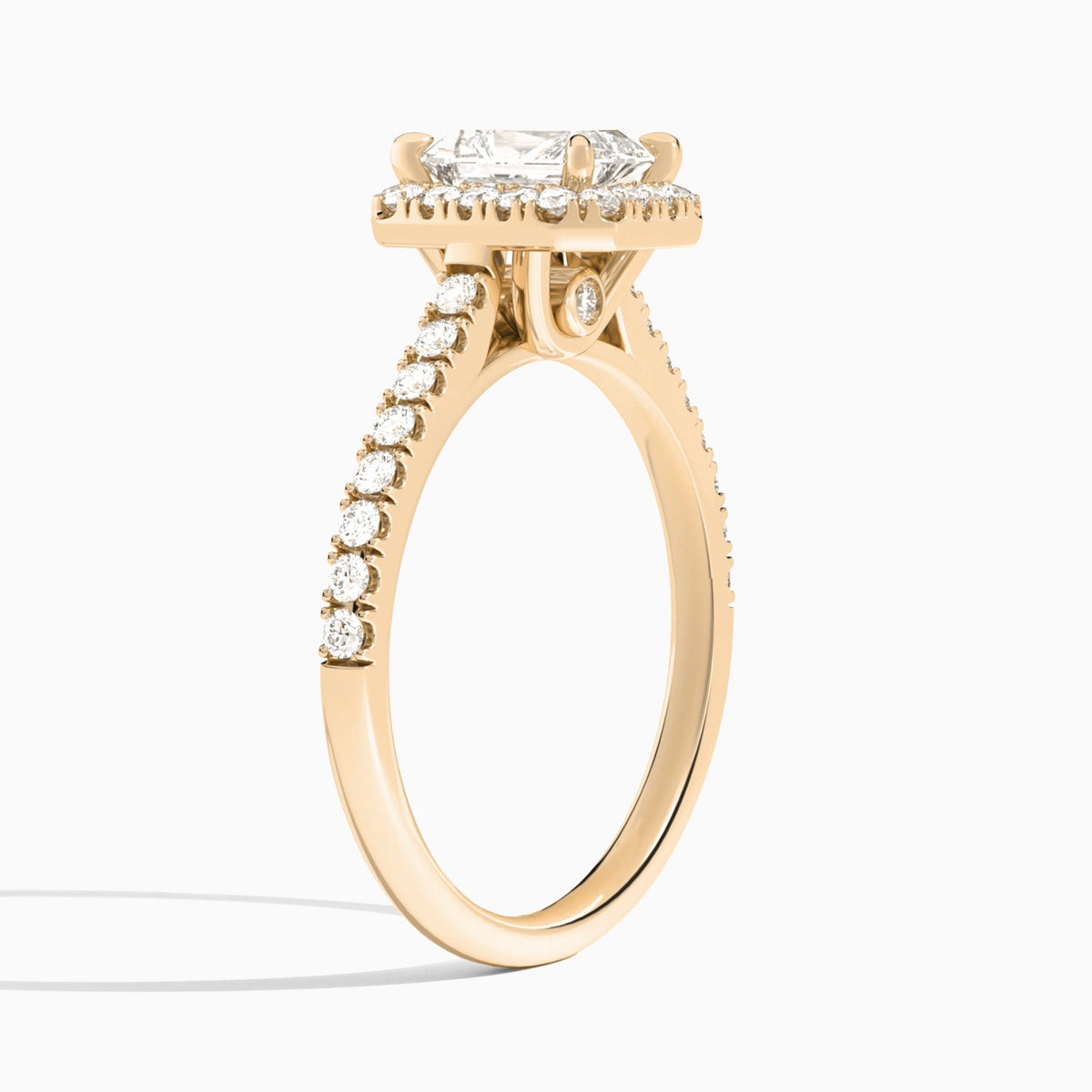 Radiant Gwendolyn Halo Lab Grown Diamond Engagement Ring In 14K Rose Gold, Angle View