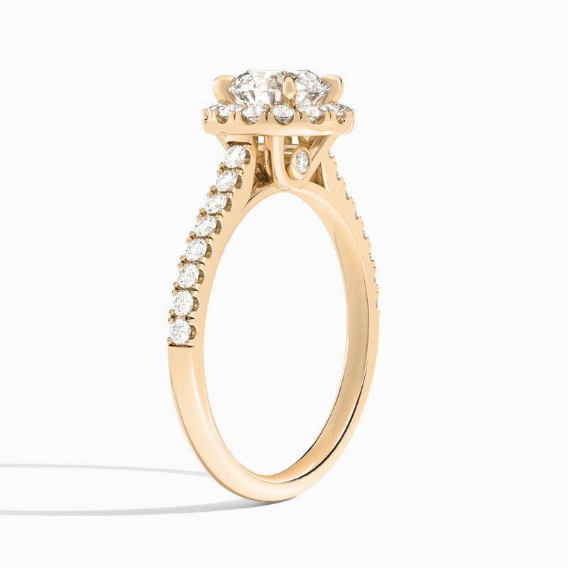 Round Gwendolyn Halo Lab Grown Diamond Engagement Ring In 14K Rose Gold, Angle View