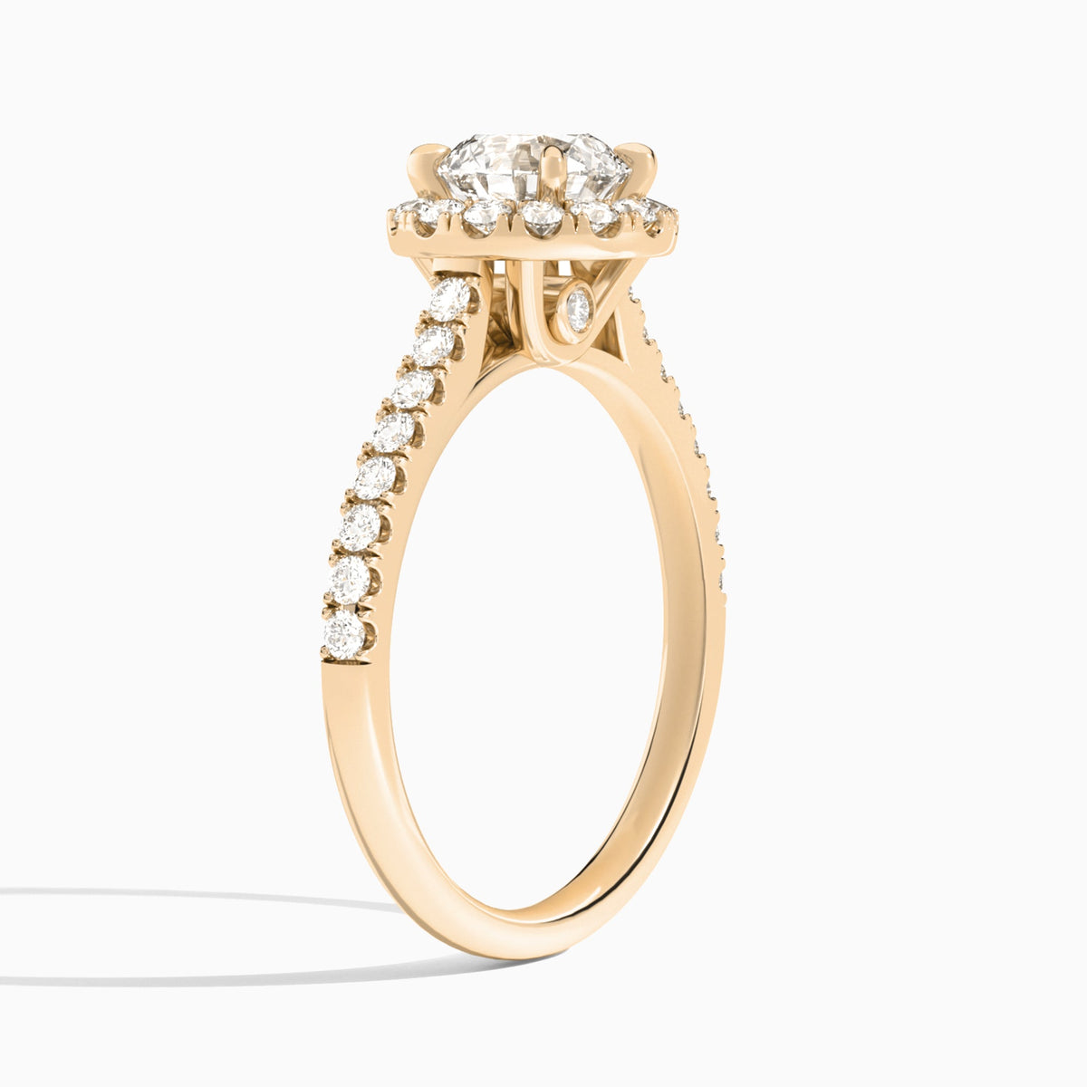 Round Gwendolyn Halo Lab Grown Diamond Engagement Ring In 14K Rose Gold, Angle View