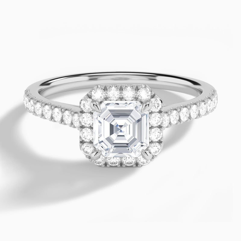Asscher Gwendolyn Halo Lab Diamond Engagement Ring In 18K White Gold - Lucenjuri